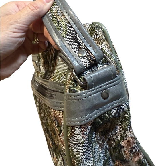 Vintage Stradellina Gray-Green Floral Tapestry Carry-On Luggage Bag Retro - Picture 6 of 10